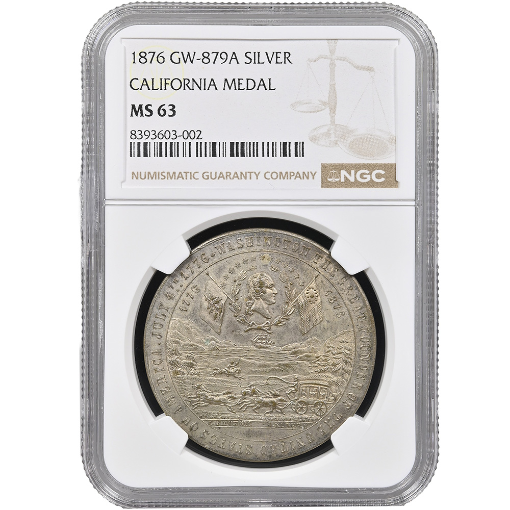 1876 California Medal UNIFACE Blank REV. Musante GW-879A Silver NGC MS 63