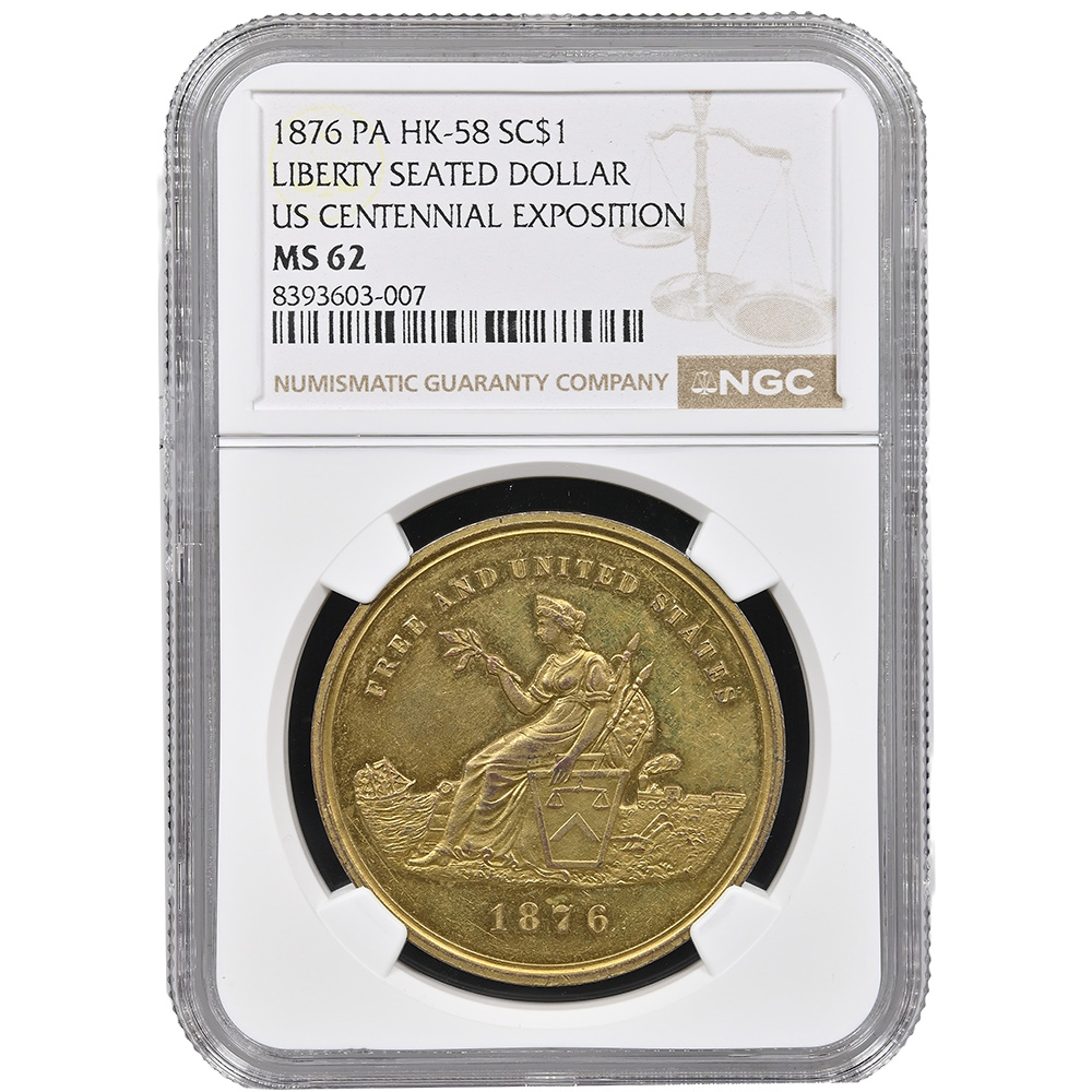 1876 Gilt Liberty Seated Dollar HK-58 U.S. Centennial Expo NGC MS 62