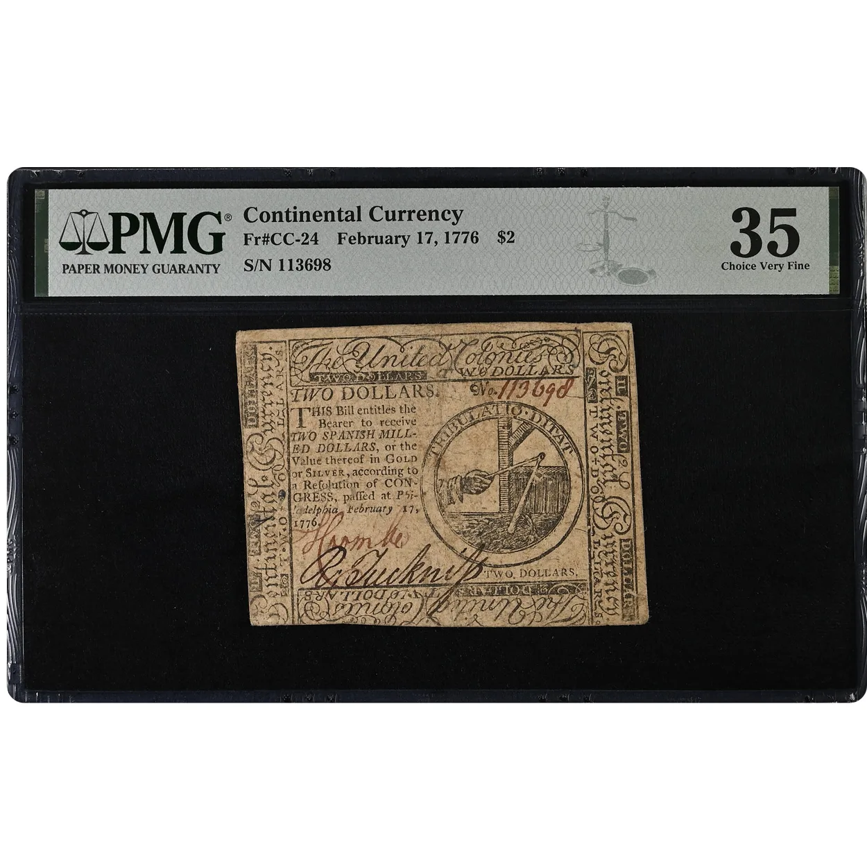 1776 $2 Continental Currency PMG Choice VF 35