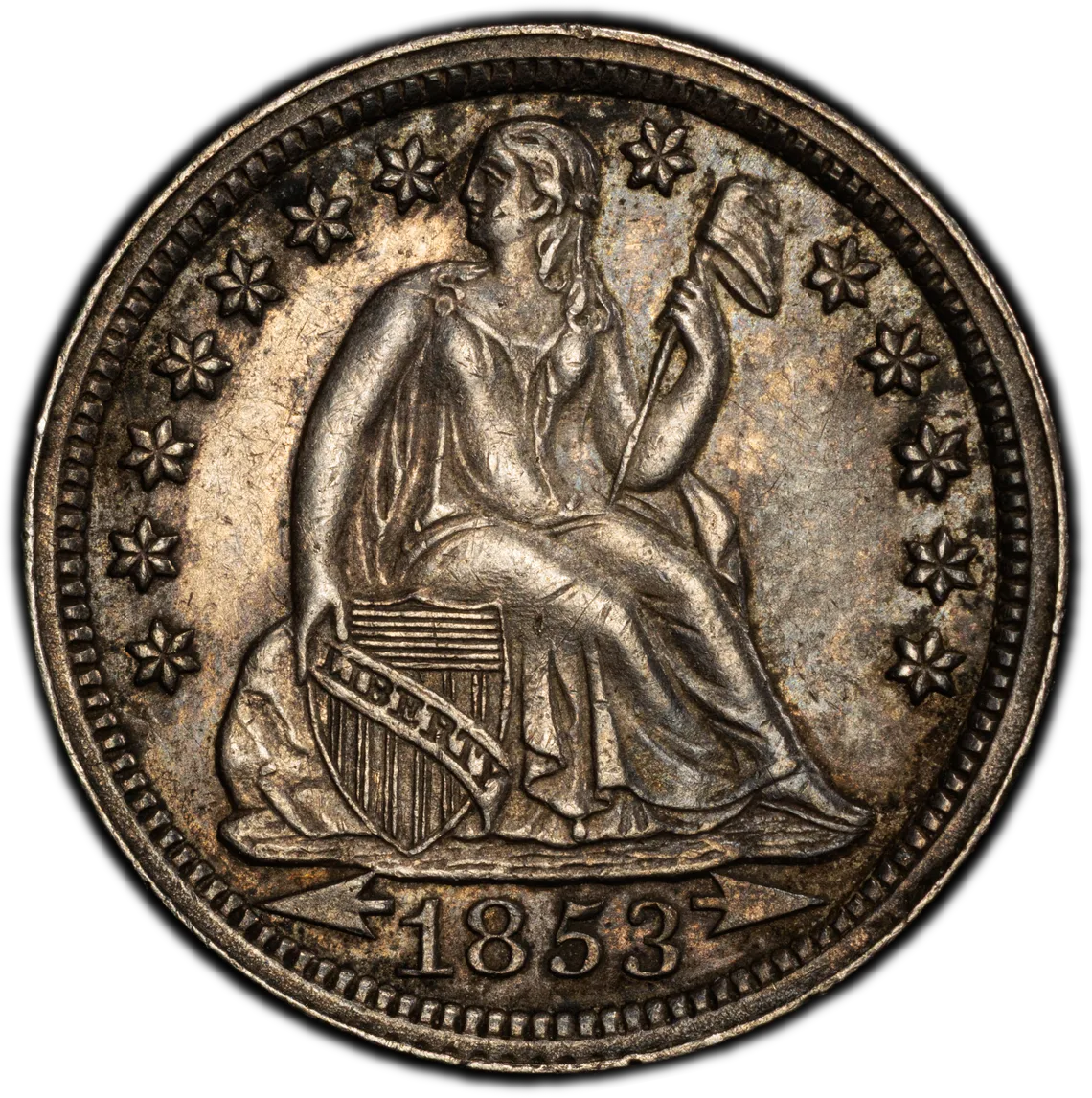 1853 10C Seated Liberty Dime PCGS MS62 Arrows- Trader Bea Label