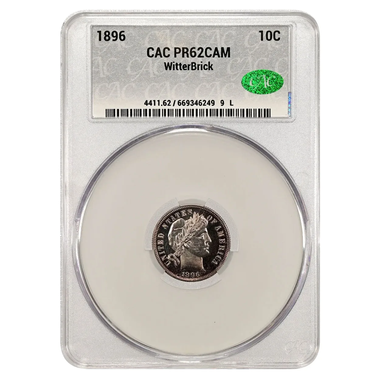 1896 10C Barber Dime CAC PR62CAM