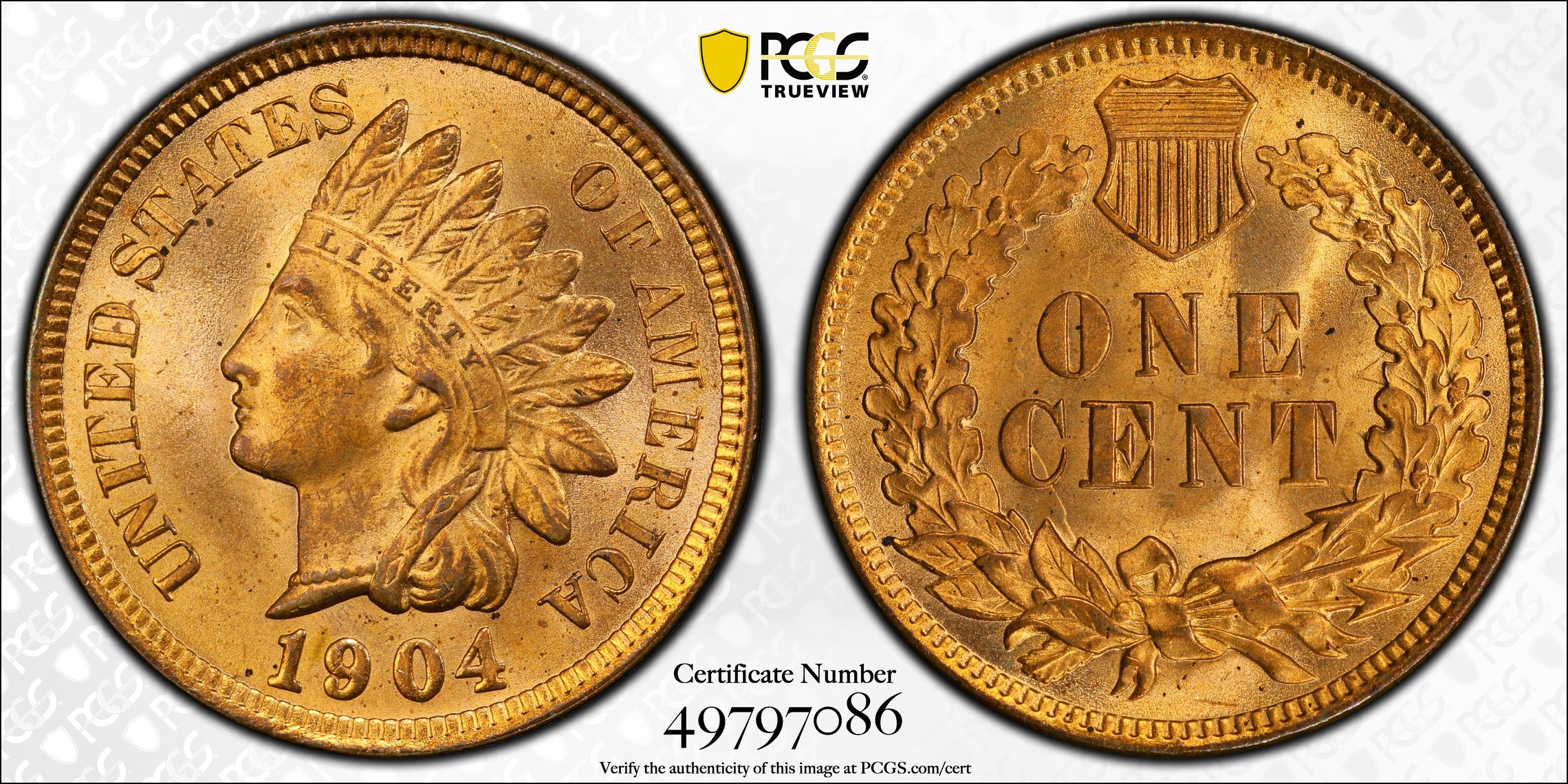 1904 Indian Head Cent PCGS MS65 RD- Trader Bea Label - Image 2