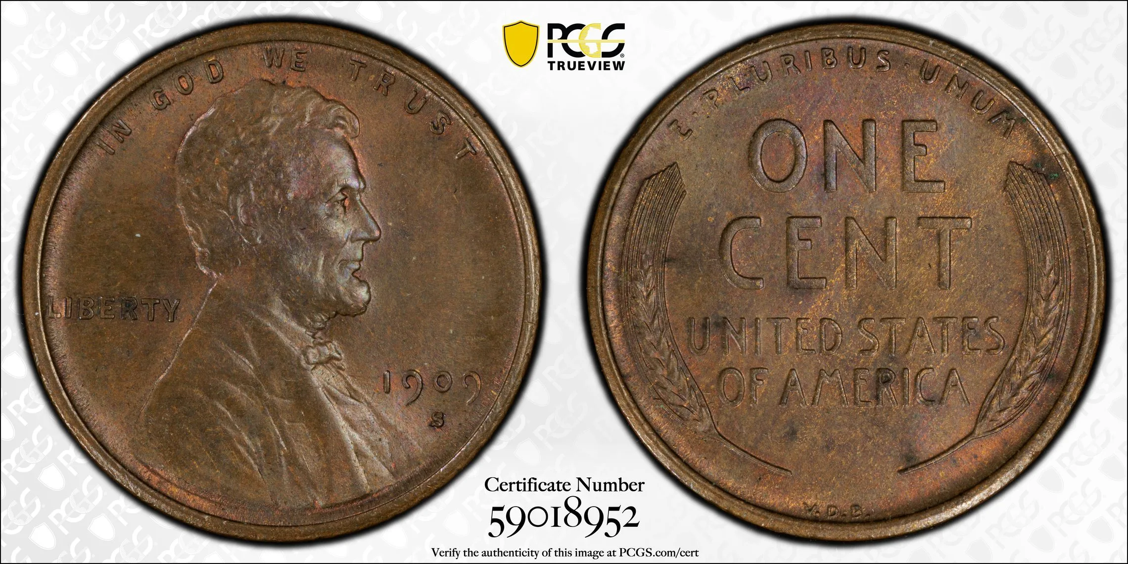 1909-S VDB 1C Lincoln Cent PCGS MS63 BN - Image 2