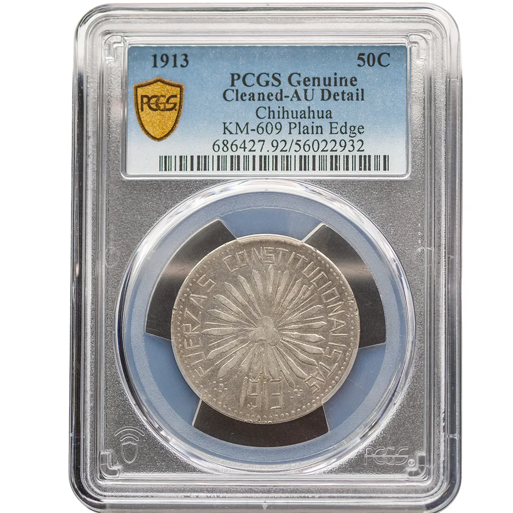1913 Chihuahua 50 Centavos Plain Edge KM-609 PCGS AU Detail