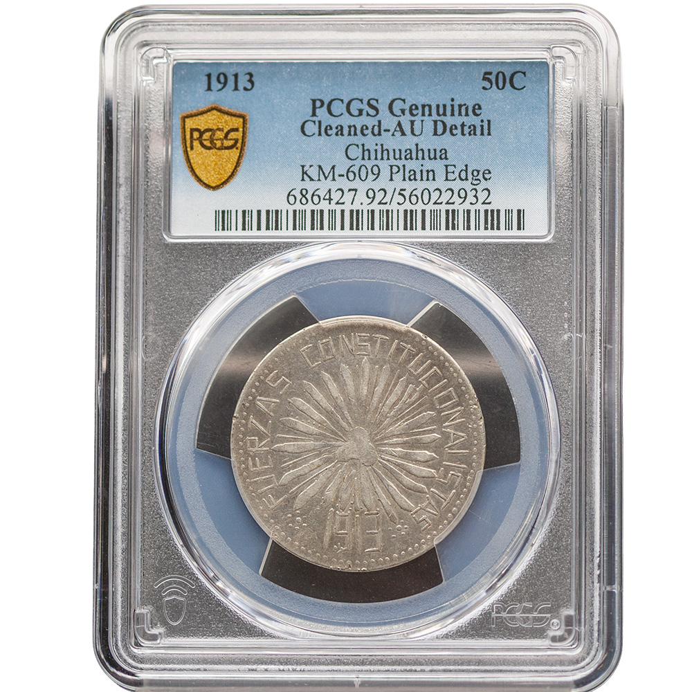 1913 Chihuahua 50 Centavos Plain Edge KM-609 PCGS AU Detail