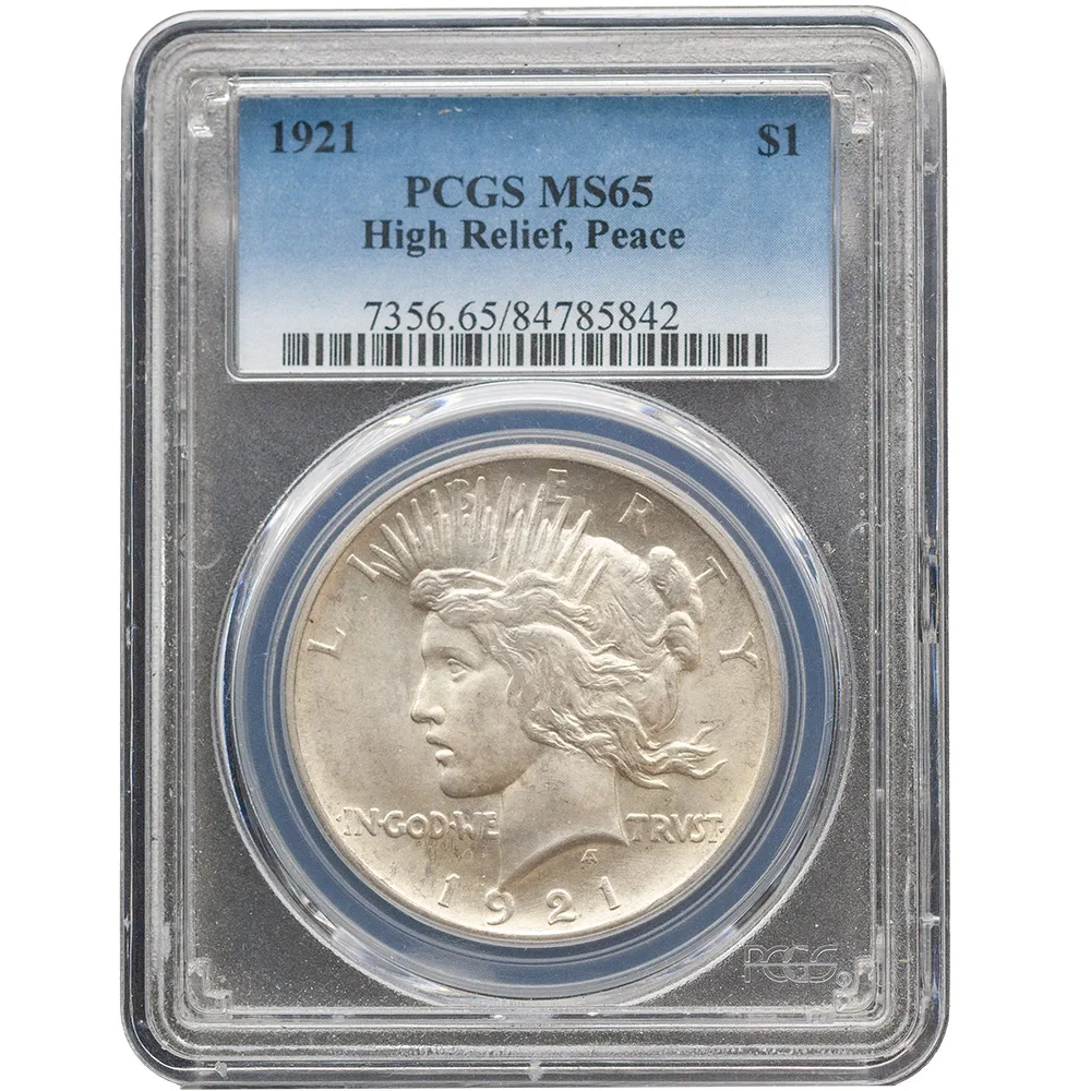 1921 $1 Peace Dollar High Relief PCGS MS 65