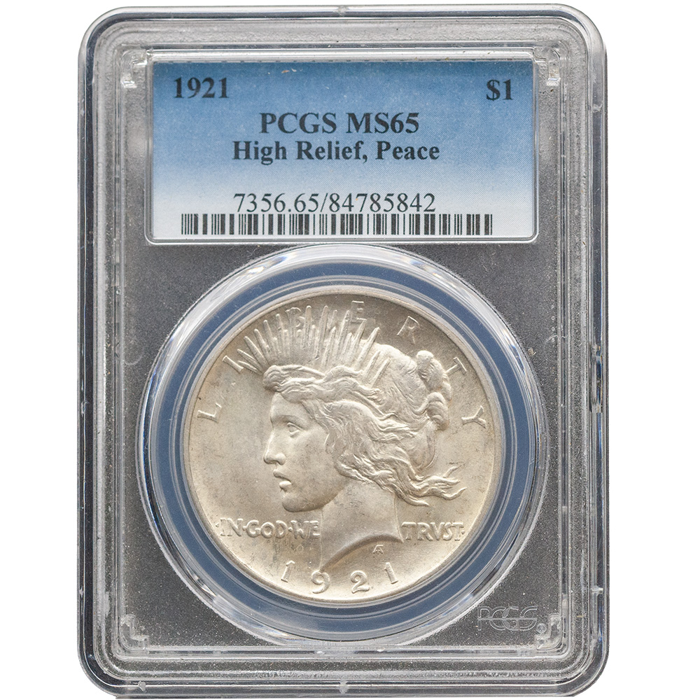 1921 $1 Peace Dollar High Relief PCGS MS 65