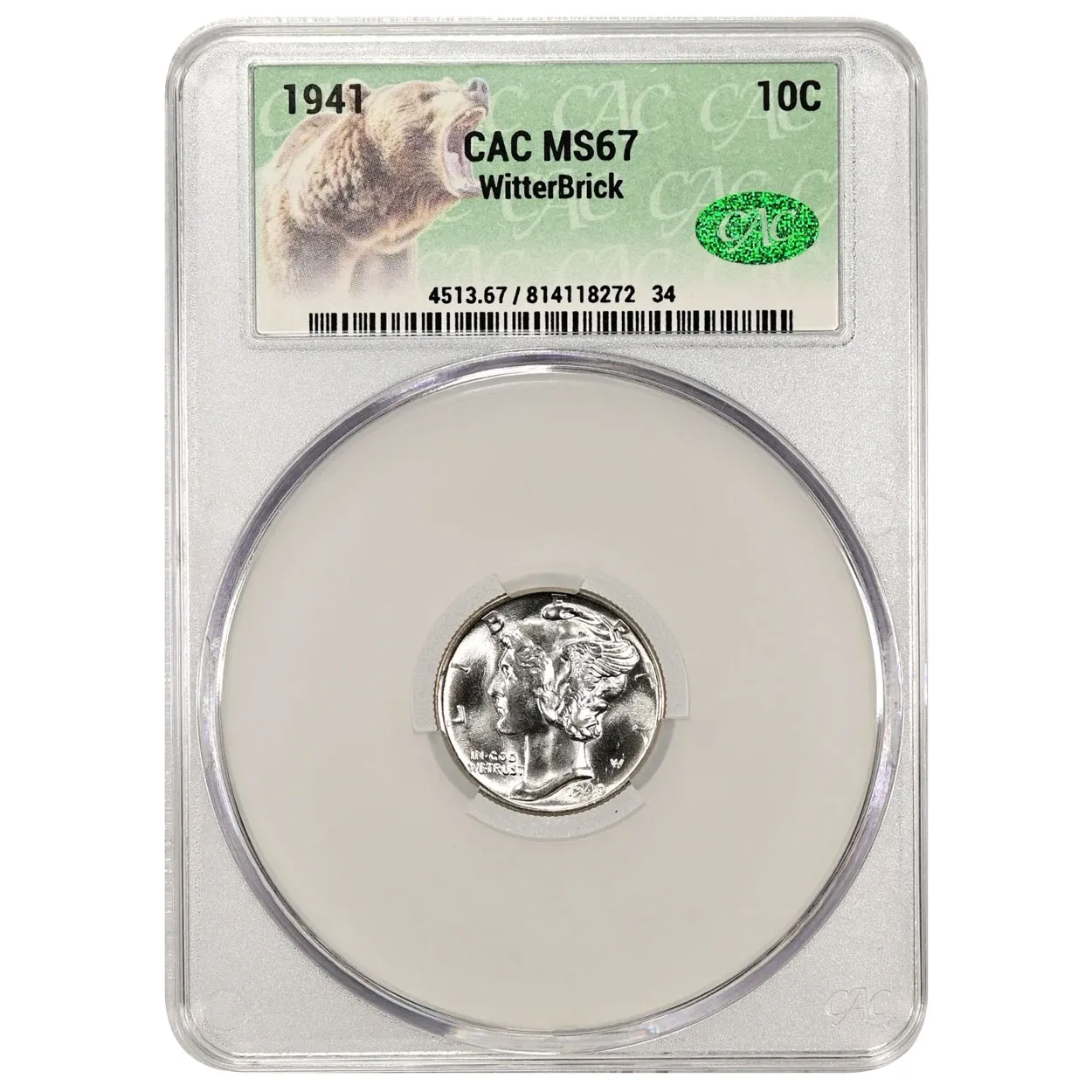 1941 10C Mercury Dime CAC MS67