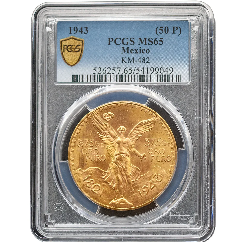 1943 50 Pesos Gold Centenario PCGS MS 65