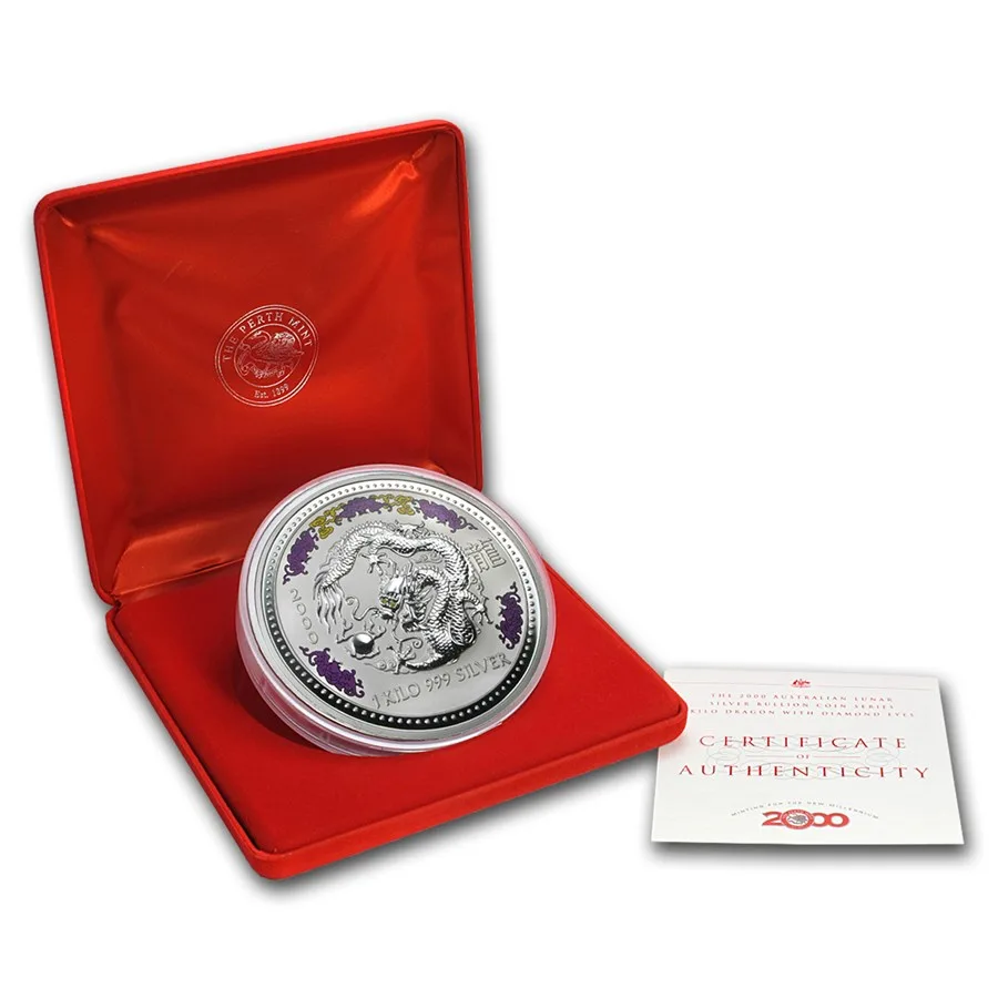 2000 Australia 1 kilo Silver Year of the Dragon BU (Diamond Eyes) - Image 3