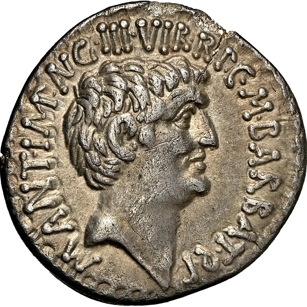 Marc Antony and Octavian AR Denarius Silver Coin 41 BC - NGC XF 5/5 Strike