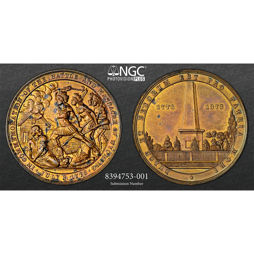 1878 Battle & Massacre of Wyoming Centennial Medal HK-120C, R.7 NGC UNC - Image 5