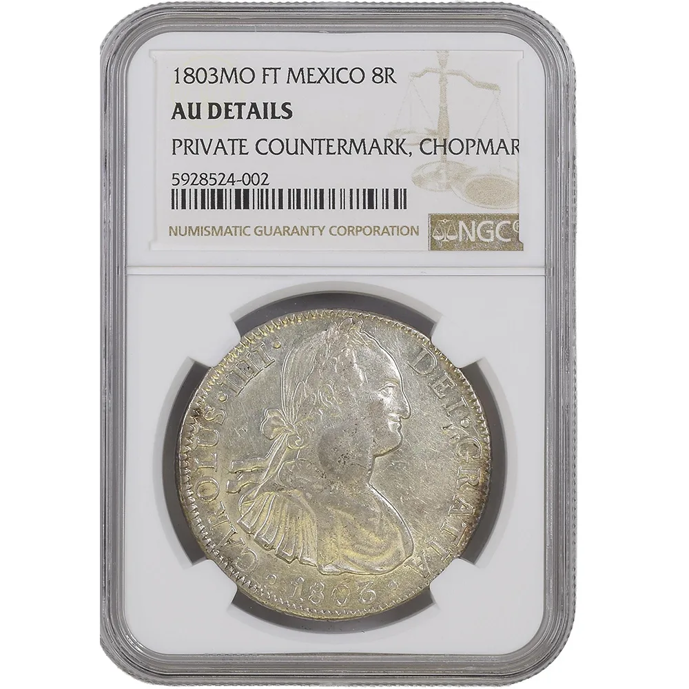 1803-MO|FT Mexico 8 Reales Carlos IIII Private Countermark NGC AU Details