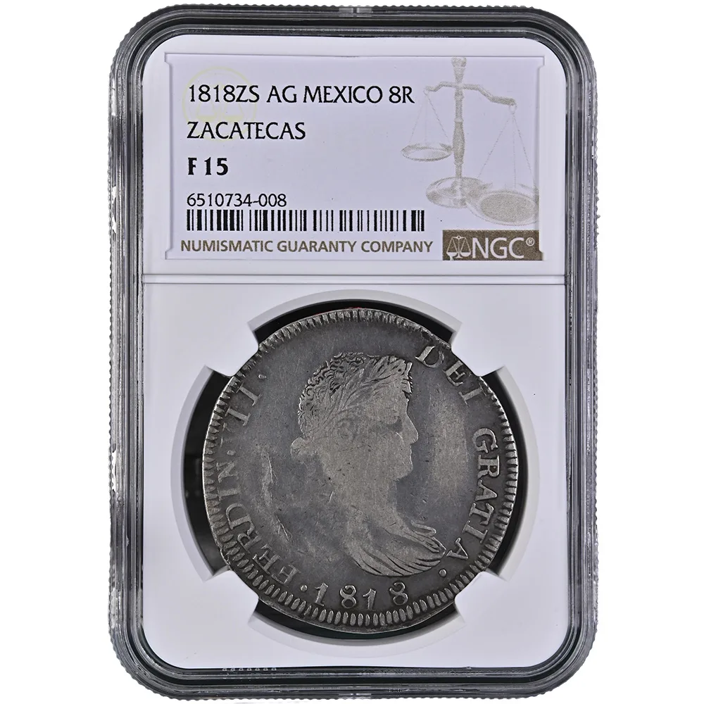 1818-ZS AG Mexico Zacatecas 8 Reales NGC Fine 15