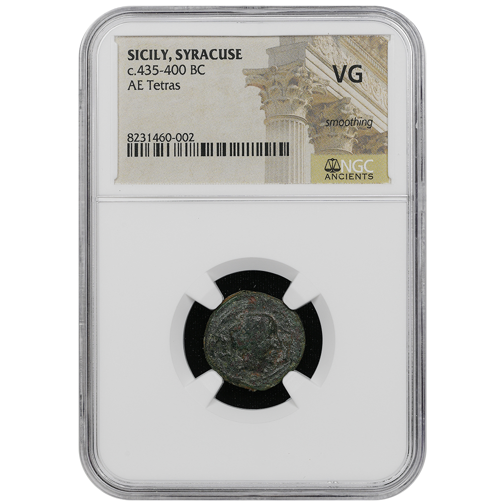 Sicily Syracuse c.435-400 BC Arethusa Reverse Octopus AE Tetras NGC Very Good