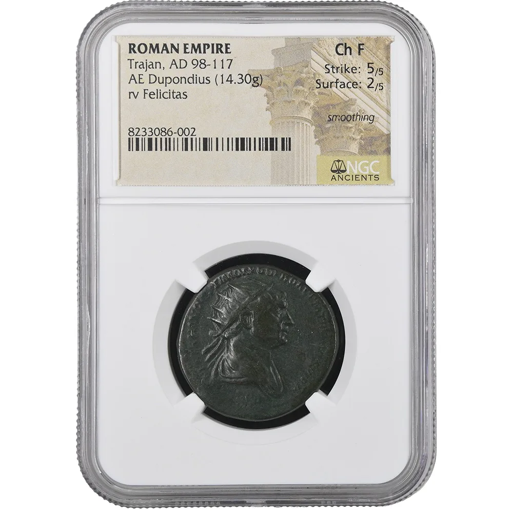 Roman Empire Trajan AD 98-117 AE Dupondius RV Felicitas NGC CH F