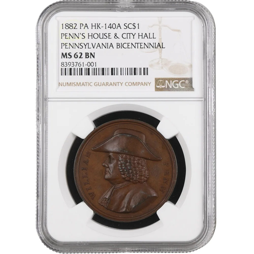 1882 PA HK-140A Penn’s House & City Hall So-Called Dollar Bronze NGC MS 62 BN
