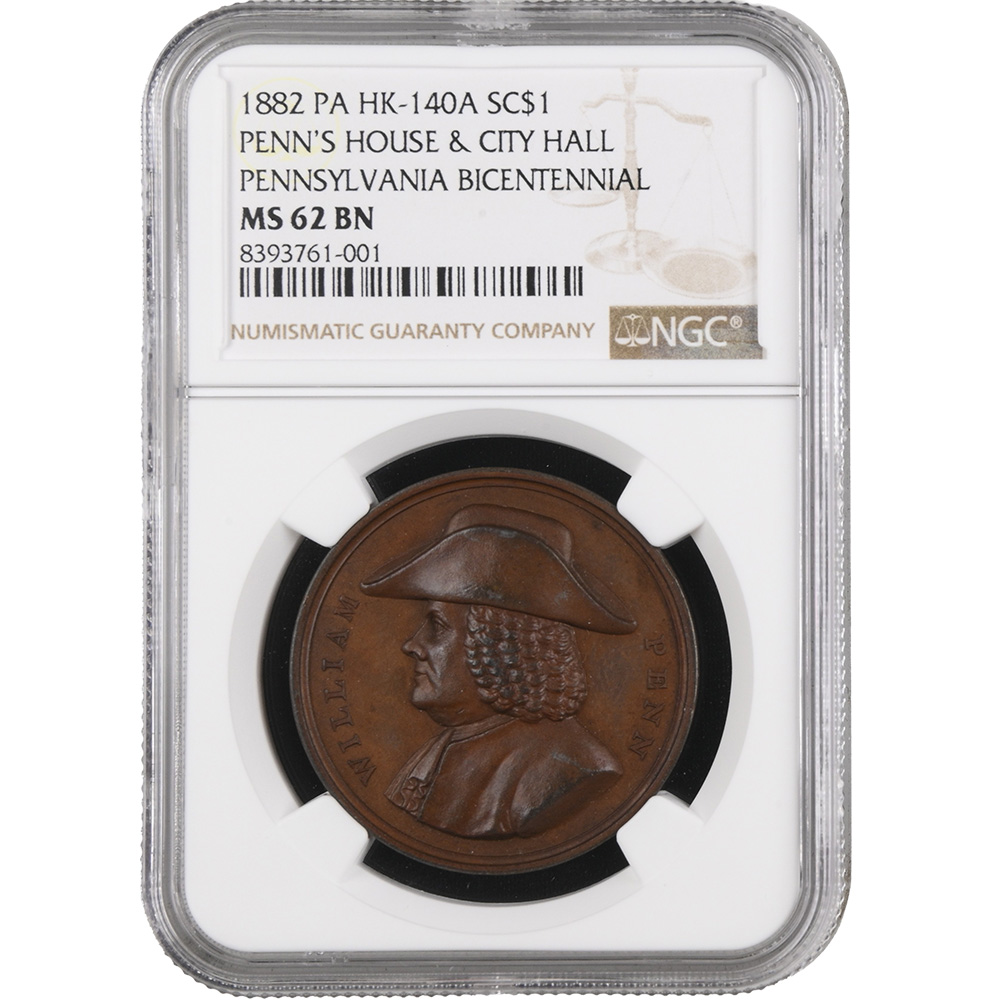 1882 PA HK-140A Penn’s House & City Hall So-Called Dollar Bronze NGC MS 62 BN