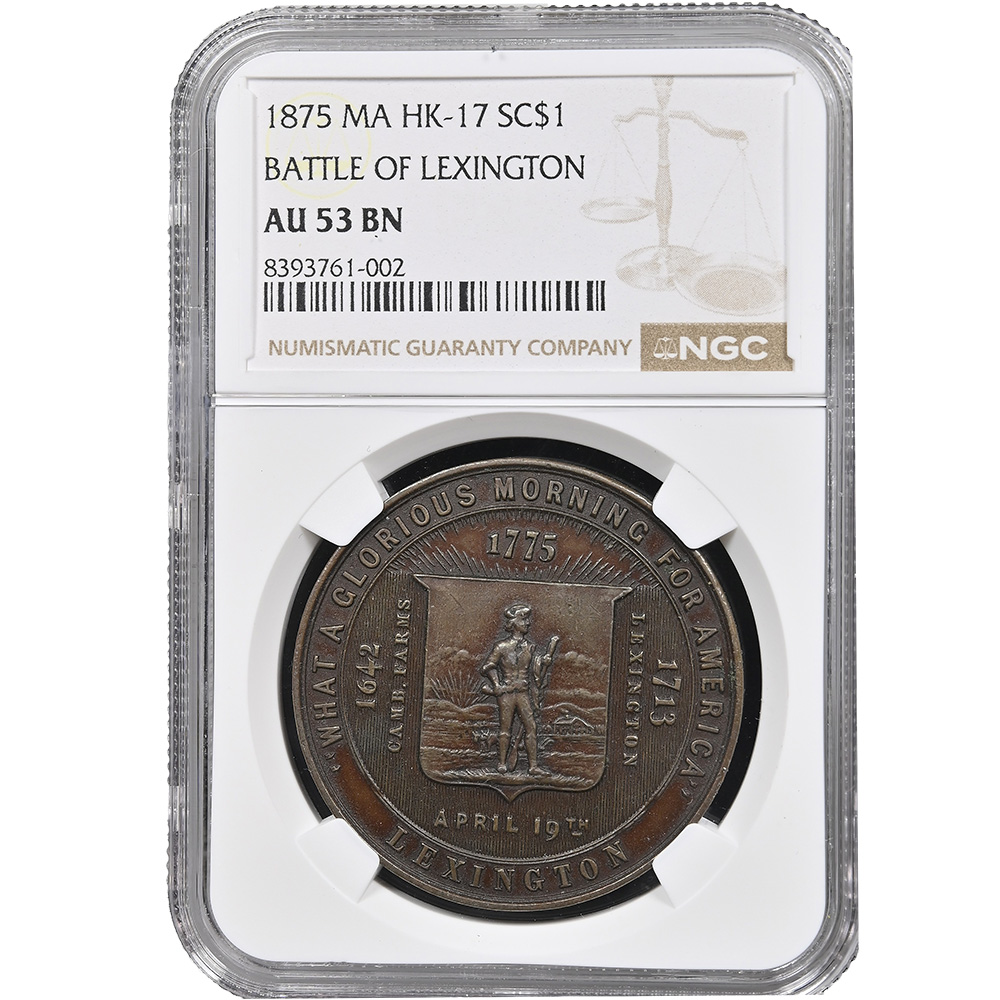 1875 MA HK-17 Battle of Lexington So-Called Dollar NGC AU 53 BN