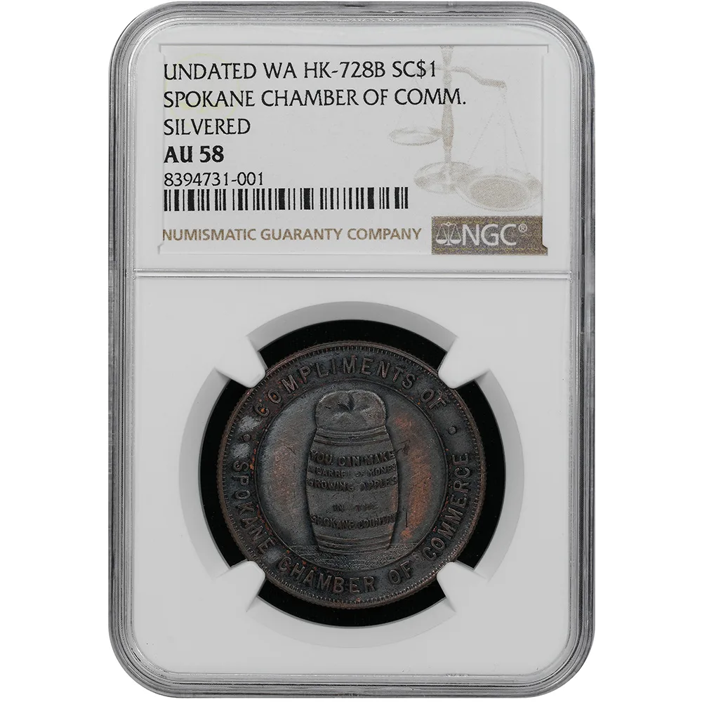 UNDated (c.1905) WA HK-728B Spokane Chamber of Commerce, Silvered SC$1 NGC AU 58