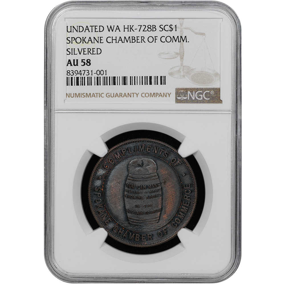 UNDated (c.1905) WA HK-728B Spokane Chamber of Commerce, Silvered SC$1 NGC AU 58