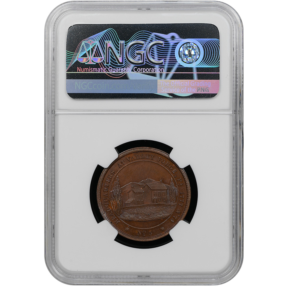 1777-1778 (c. 1862) George Hampden Lovett's Headquarters Series Medal. No. 5, Valley Forge NGC MS 63 BN