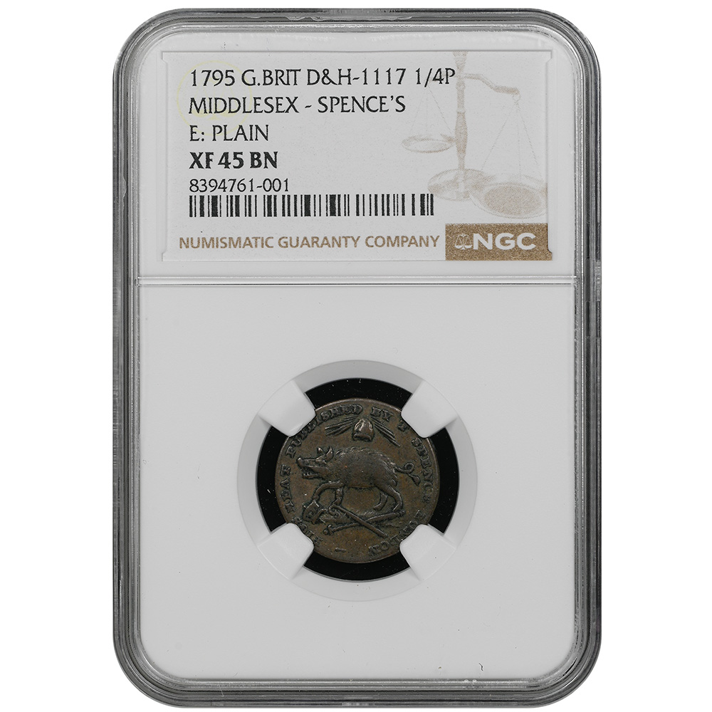 1795 Great Britain D&H-1117 Middlesex - Spence's 1/4 Pence NGC XF 45 BN