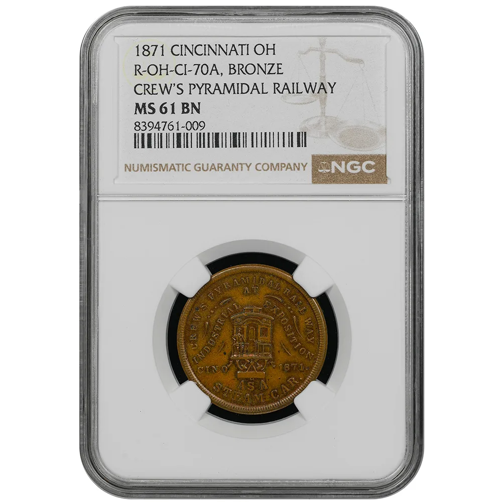 1871 Cincinnati Ohio Crew's Pyramidal Railway Token NGC MS 61 BN