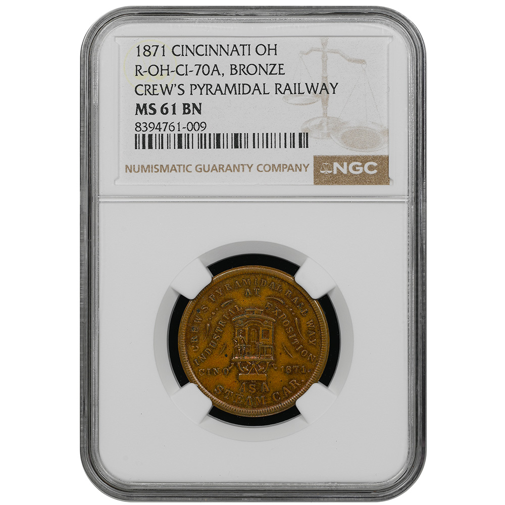1871 Cincinnati Ohio Crew's Pyramidal Railway Token NGC MS 61 BN