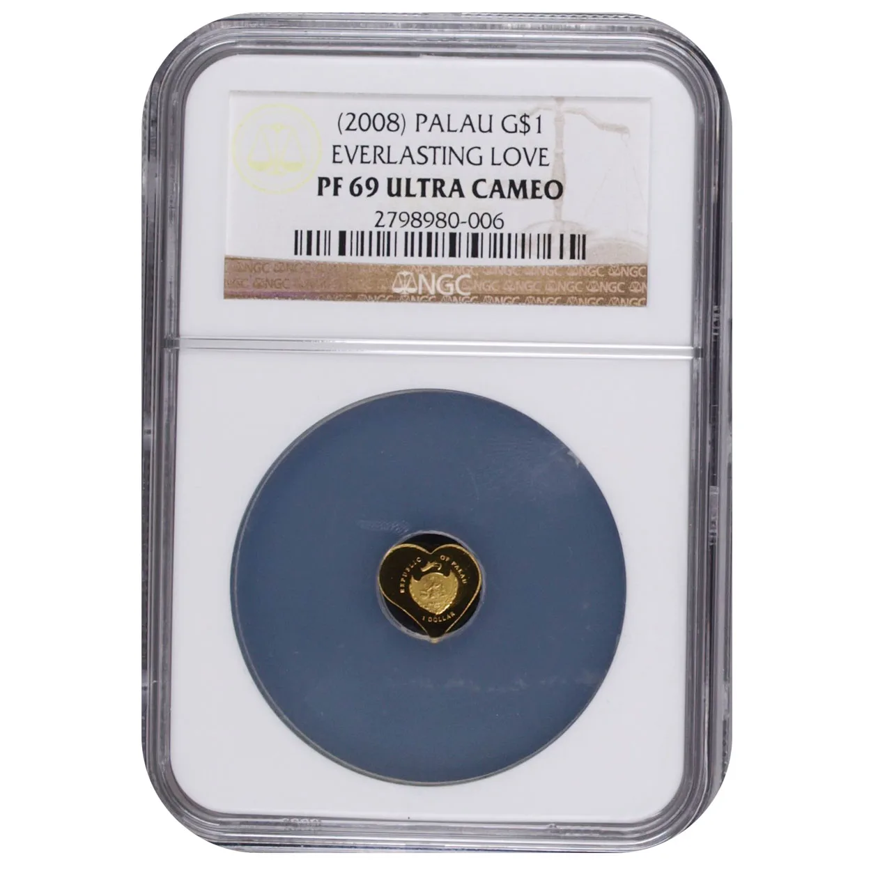 2008 $1 Palau Everlasting Love Gold 1/2 Gram NGC PF69