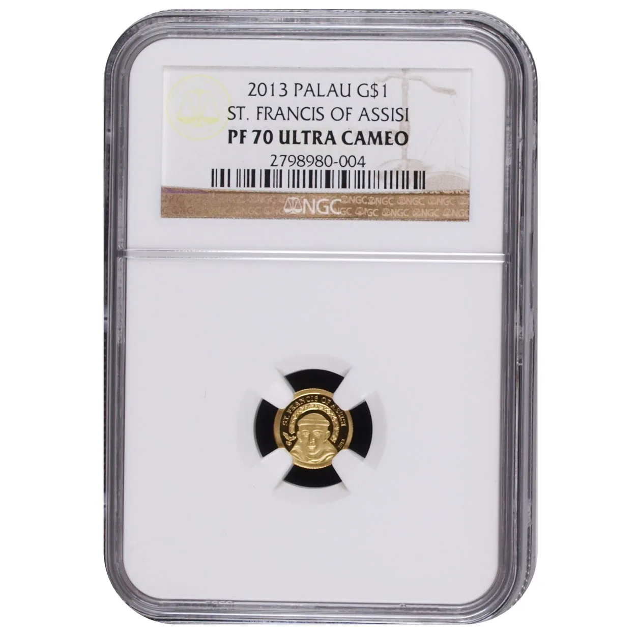 2013 $1 Palau ST. Francis of Assisi Gold 1/2 Gram NGC PF70