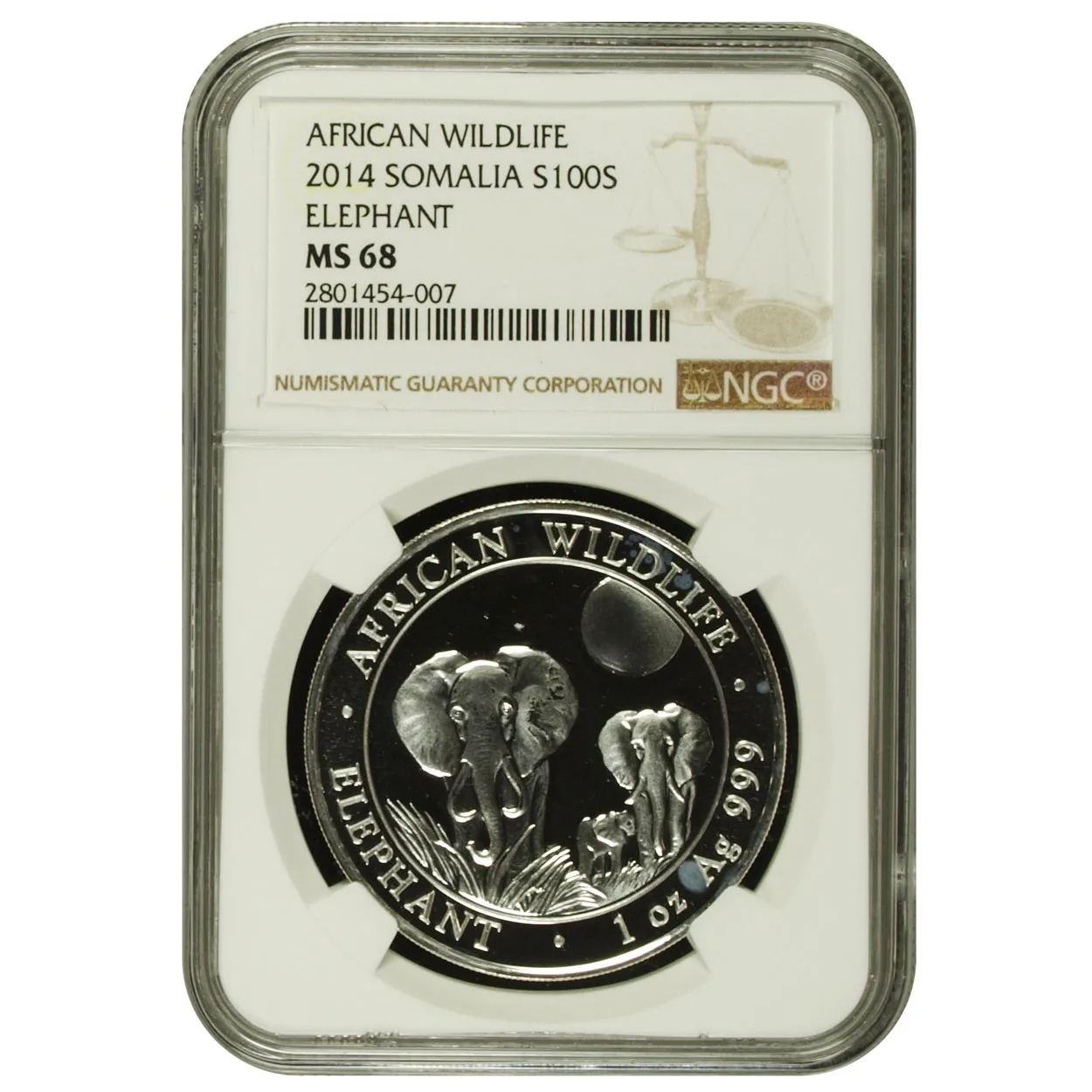 2014 100 Shilling Somalia Elephant NGC MS68