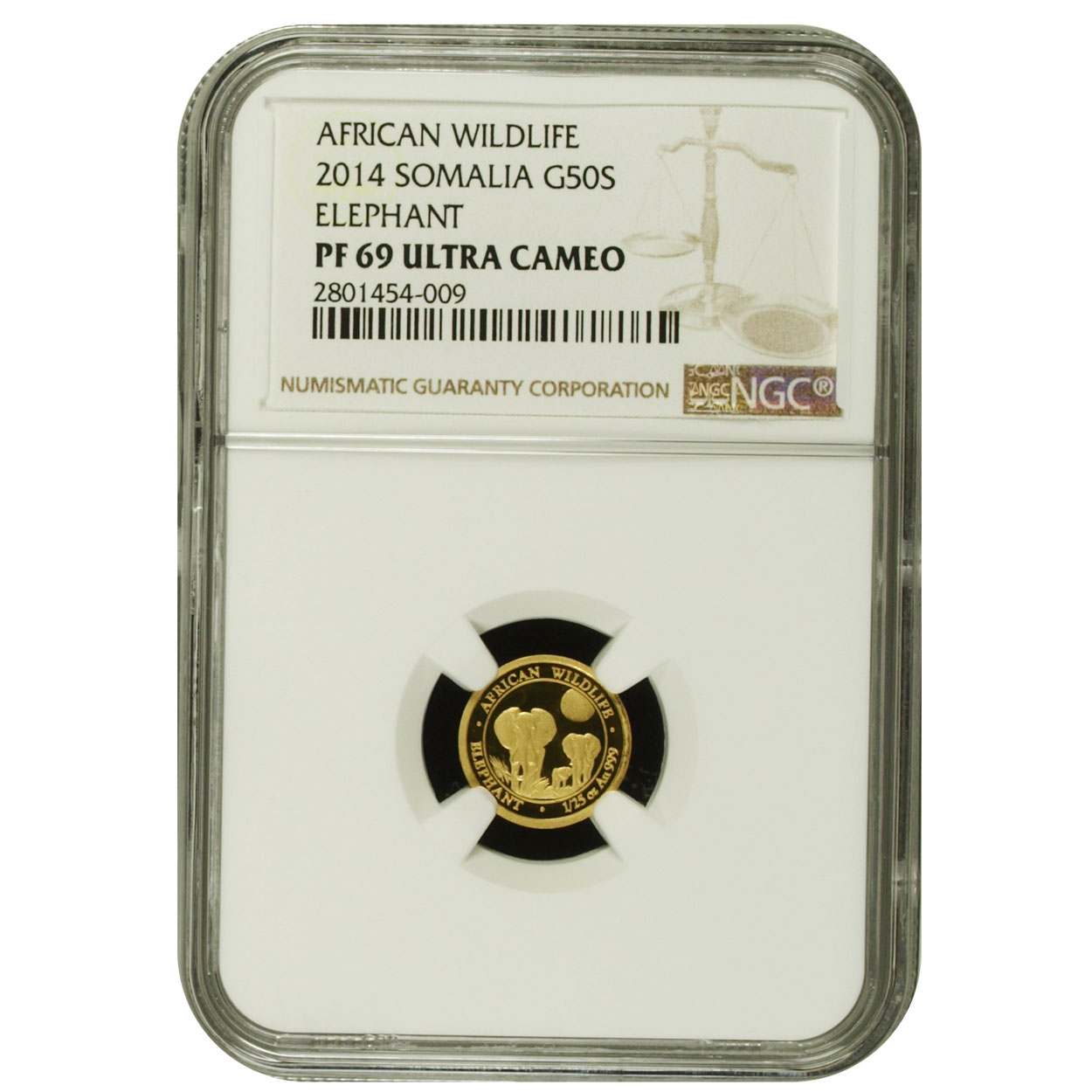 2014 50s Somalia Elephant 1/25 oz Gold NGC PF69