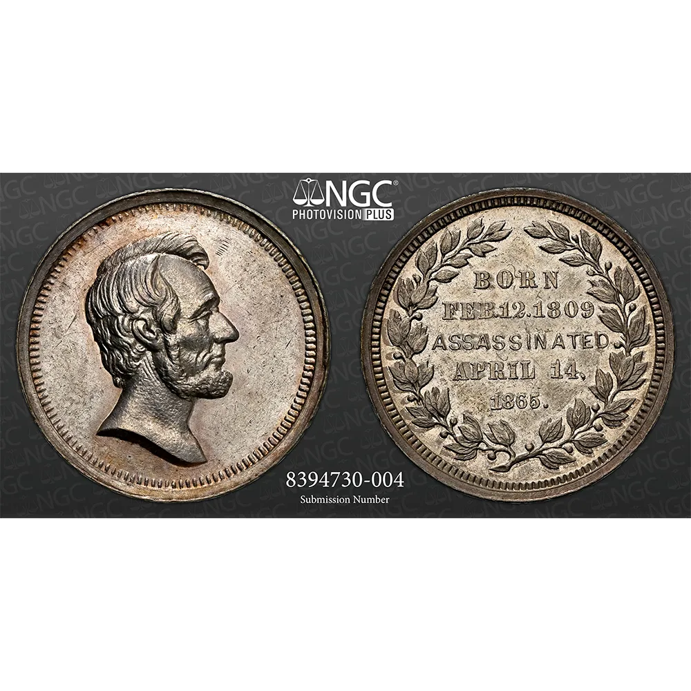 1865 Abraham Lincoln J-PR-36 Silver 18mm NGC MS 62 - Image 5