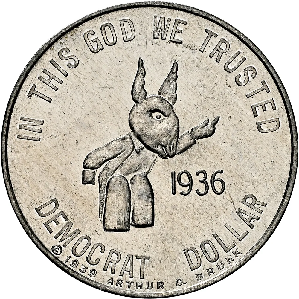 1940 Aluminum 32mm Democrat Dollar Now We're Nearly Busted NGC MS 63 PL - Image 2