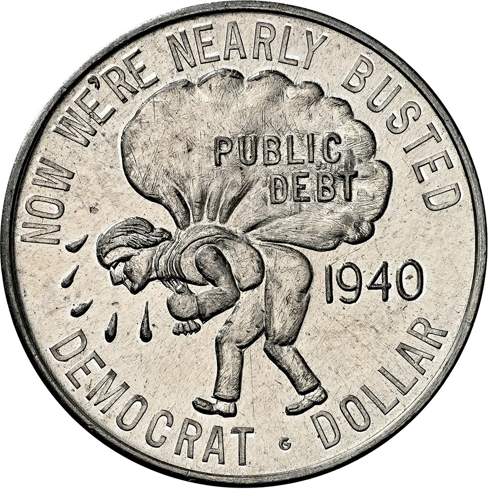 1940 Aluminum 32mm Democrat Dollar Now We're Nearly Busted NGC MS 63 PL - Image 4