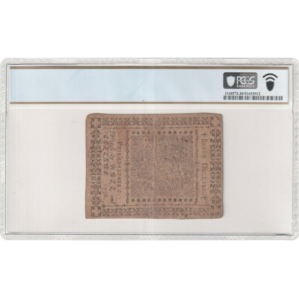 1776 $7 American Revolution Continental Currency PCGS VF30 - Image 2