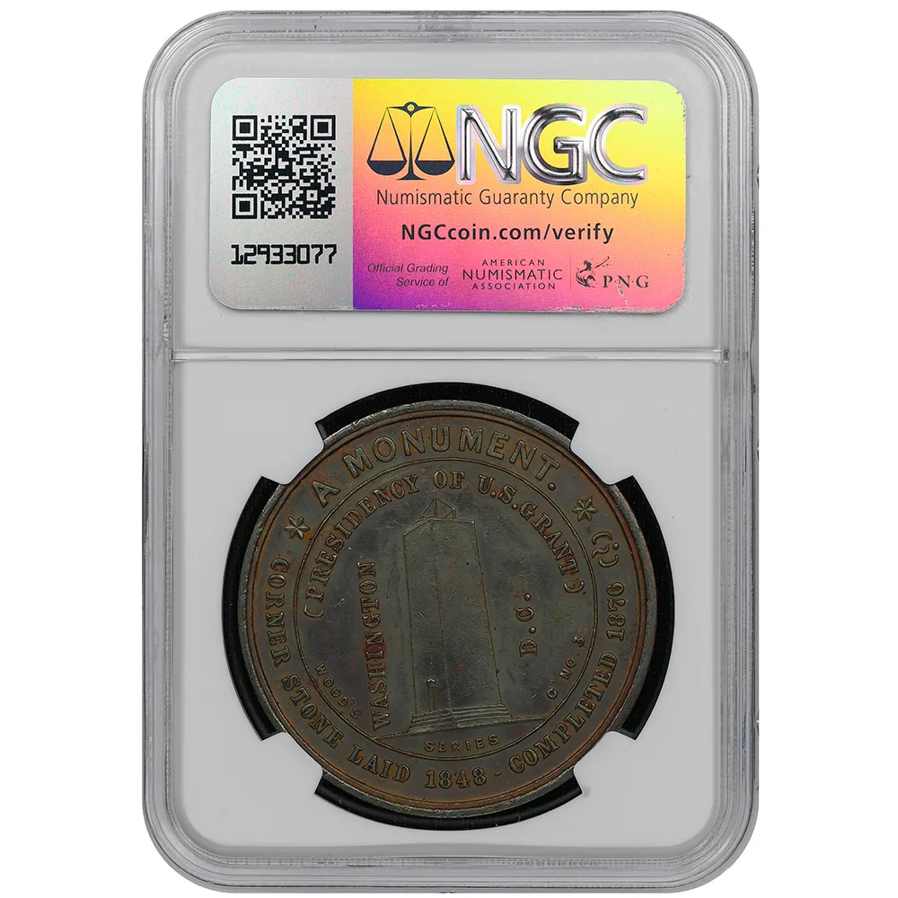 1876 B-321A 40mm Washington Monument Wood's Series 1st Reverse NGC UNC - Image 2