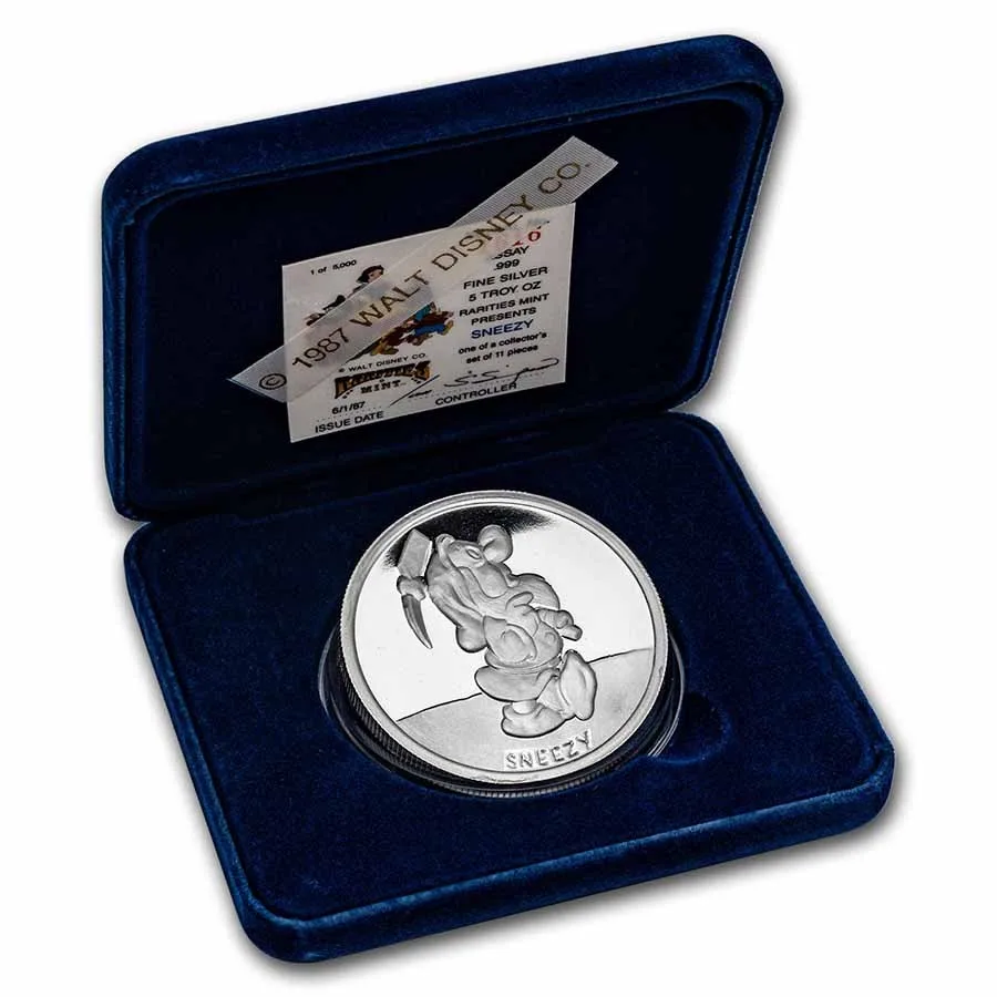 5 oz Silver - Disney's Snow White 50th Aniv (Sneezy, w/Box & COA) - Image 3