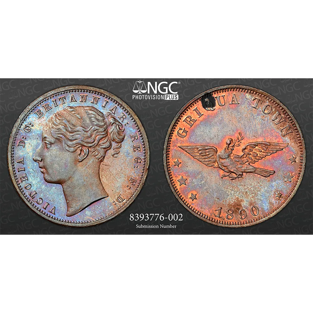 1890 Penny South Africa NGC MS 62 BN Griquatown Blue Patina - Image 5
