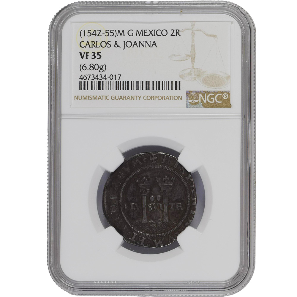 1542-55 Mexico 2 Reales Carlos & Johanna NGC VF 35