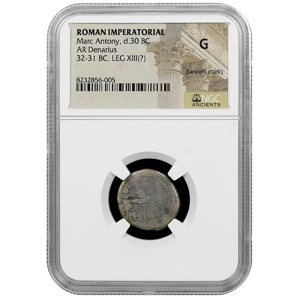 32-31 BC Roman Imperatorial Marc Anthony Legionary AR Denarius NGC G