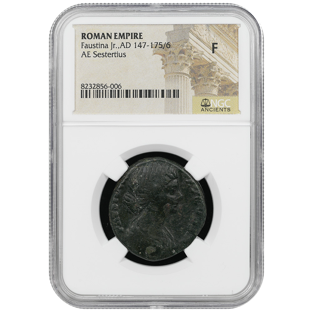 Roman Empire Faustina Jr. 145-175/6 AE Sestertius RIC III 1663 NGC Fine