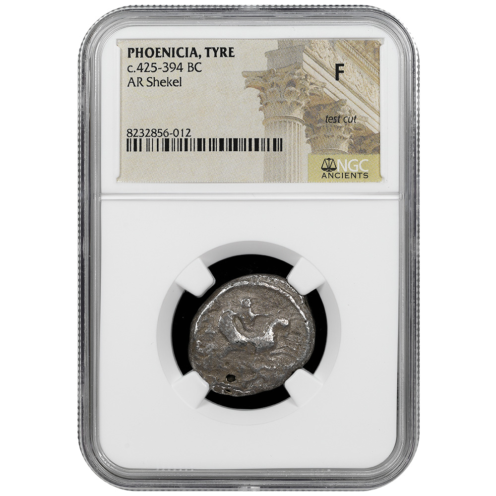 TYRE, PHOENICIA AR Shekel 425-394 BC. Deity Riding Hippocamp Owl NGC Fine