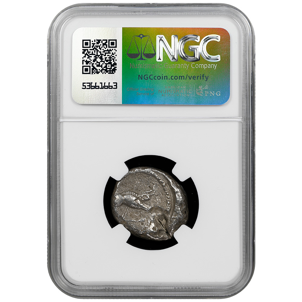 TYRE, PHOENICIA AR Shekel 425-394 BC. Deity Riding Hippocamp Owl NGC Fine