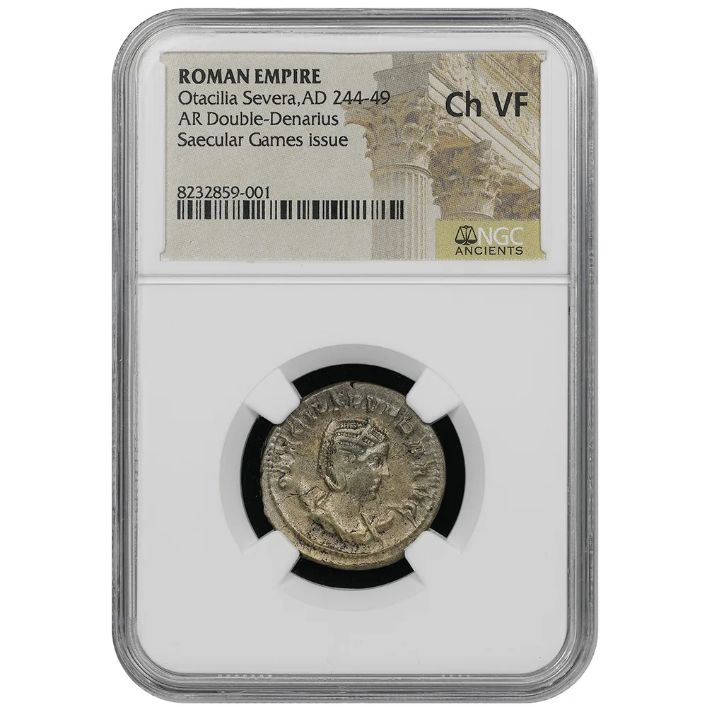 Roman Empire Otacillia Severa AD 244-259 AR Double-Denarius Saecular Game NGC CH VF