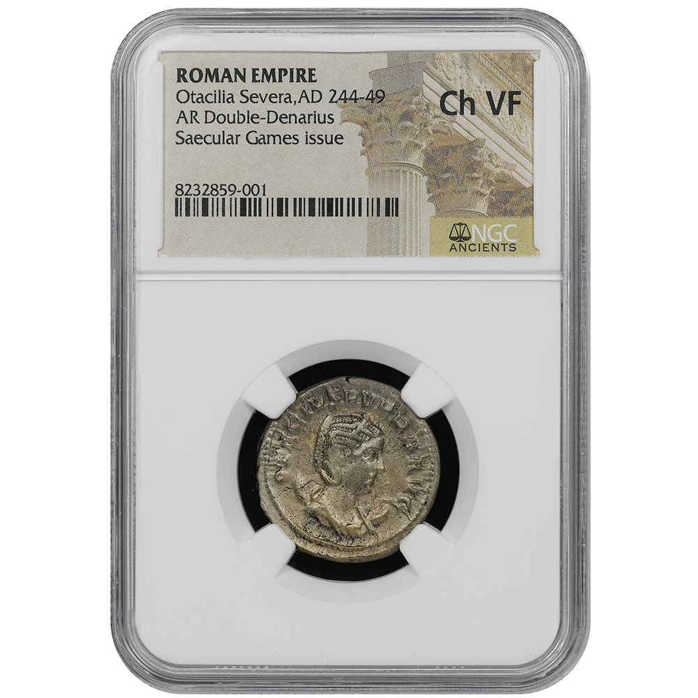 Roman Empire Otacillia Severa AD 244-259 AR Double-Denarius Saecular Game NGC CH VF