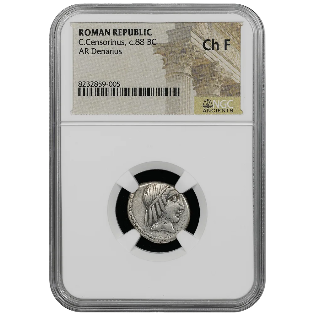 C.Censorinus c.88 BC Roman Republic AR Denarius NGC CH F
