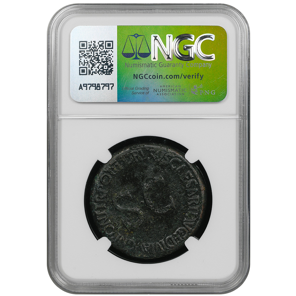 AD 22/23 Tiberius & Germanicus Gemellus Sestertius "Heads on Cornucopiae / SC" NGC Fine RIC 42 - Image 2