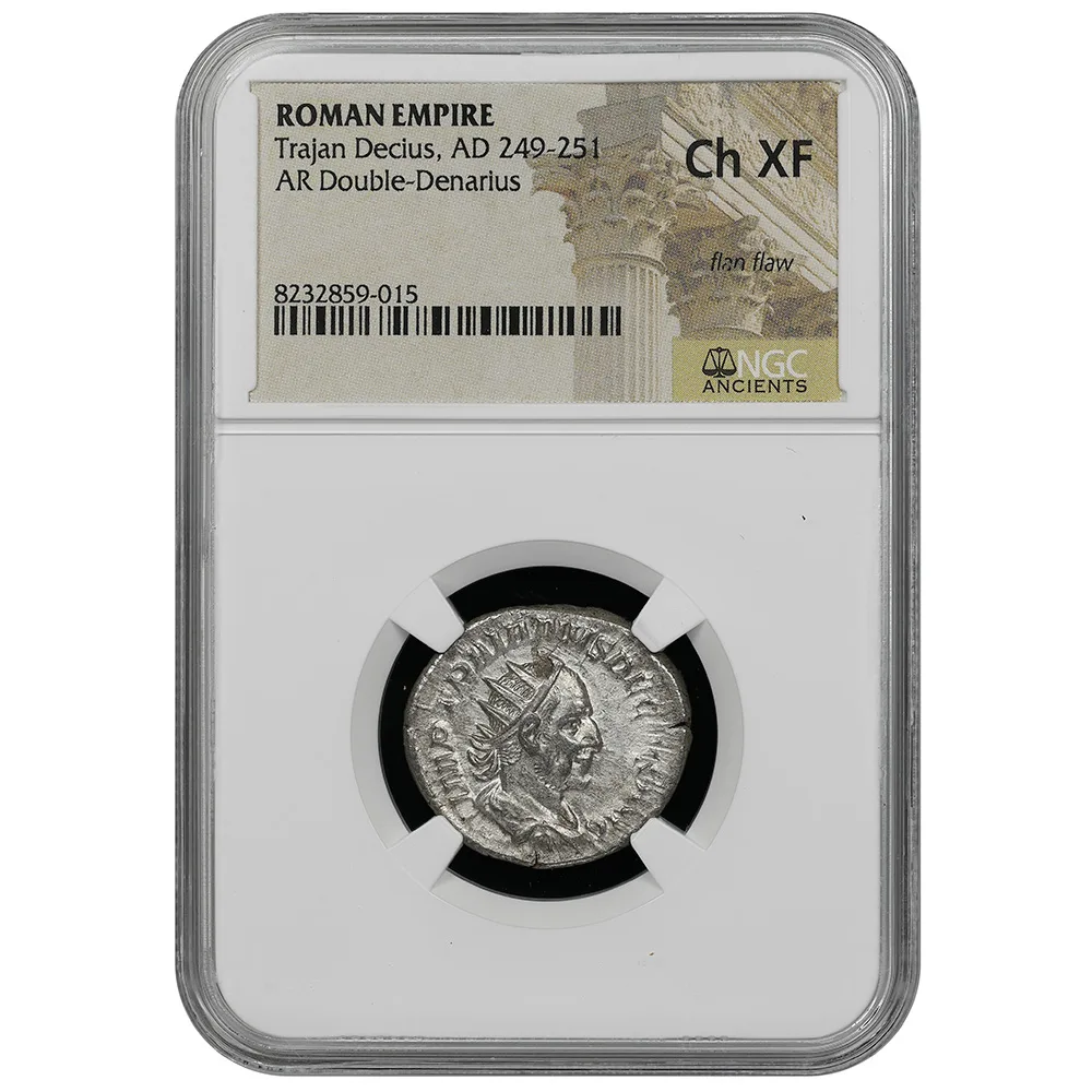 Roman Empire Trajan Decius AD 249-251 AR Double-Denarius NGC CH XF Flan Flaw